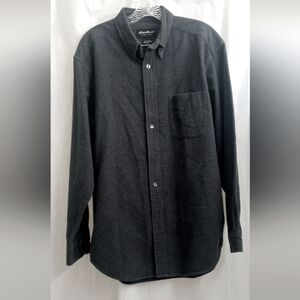 Eddie Bauer Tall Charcoal Cotton Woolen Flannel Button Down Oxford Collar- Sz: M